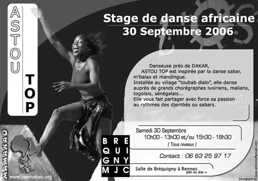 Stage de Danse Africaine (Sénégal) dirigé par Astou TOP - Samedi 30 Septembre 2006