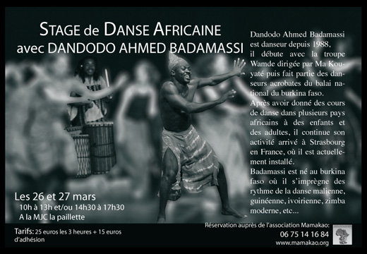 Stage de de Danse Africaine dirigé avec Dandodo Ahmed Badamassi - Samedi 26 / Dimanche 27 Décembre 2011