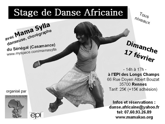 Stage de danse africaine dirigé par Mama Sylla - Dimanche 17 Février 2013