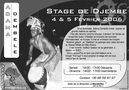 Stage de Djembé par Adama Dembélé - Samedi 4 et Dimanche 5 Février 2006
