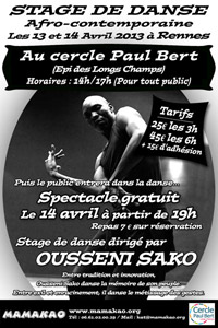 Stage de danse afro-contemporaine par Ousseni Sako - 13-14 Avril 2013